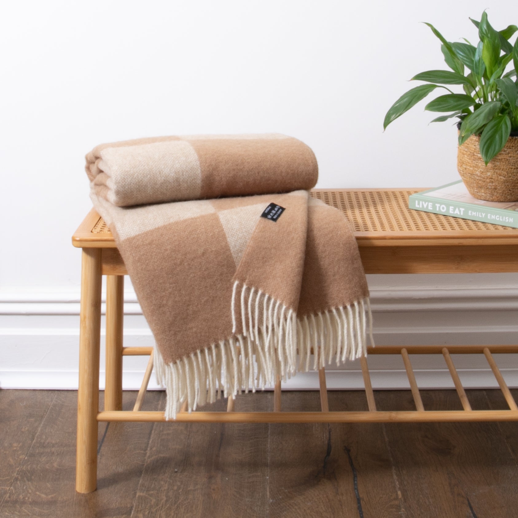 Checkerboard Beige Wool Blanket
